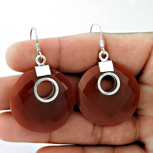 925 Sterling Silver Jewellery High Polish Red Onyx Gemstone Earrings