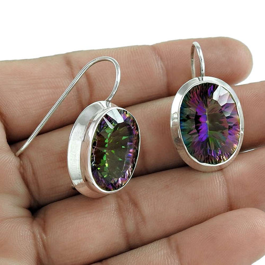 Natural Mystic Quartz 925 Silver Dangle Ethnic Earrings For Girls U76