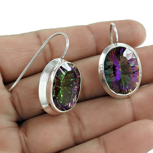Natural Mystic Quartz Dangle Ethnic Earrings 925 Silver For Girls W76