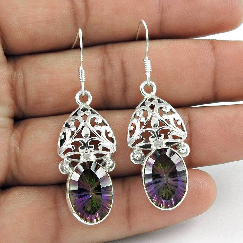 925 Sterling Silver Jewellery High Polish Mystic Topaz Gemstone Earrings
