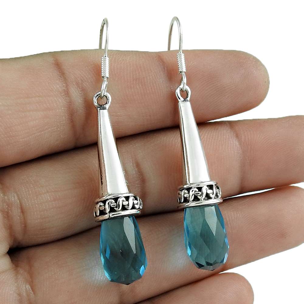 Wedding Gift For Her 925 Silver Natural Glass Dangle Tribal Earrings I77