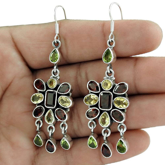 Gift For Women Dangle Bohemian Earrings 925 Silver Natural Citrine O77