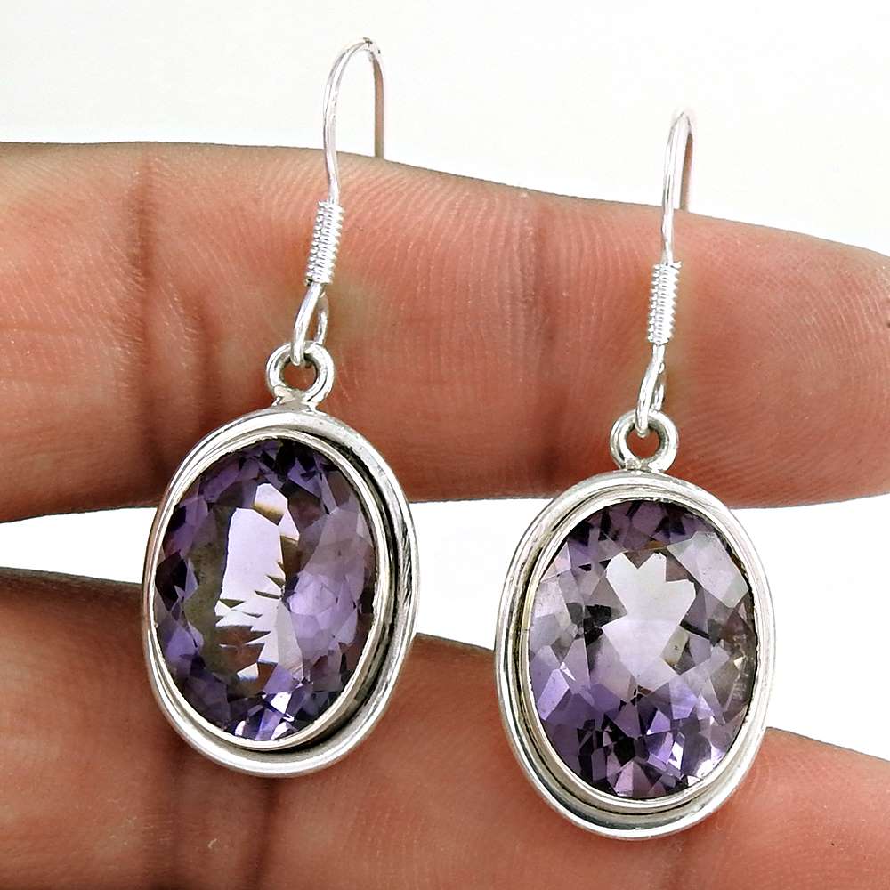 Natural Amethyst Gemstone Dangle Boho Purple Earrings 925 Silver U77