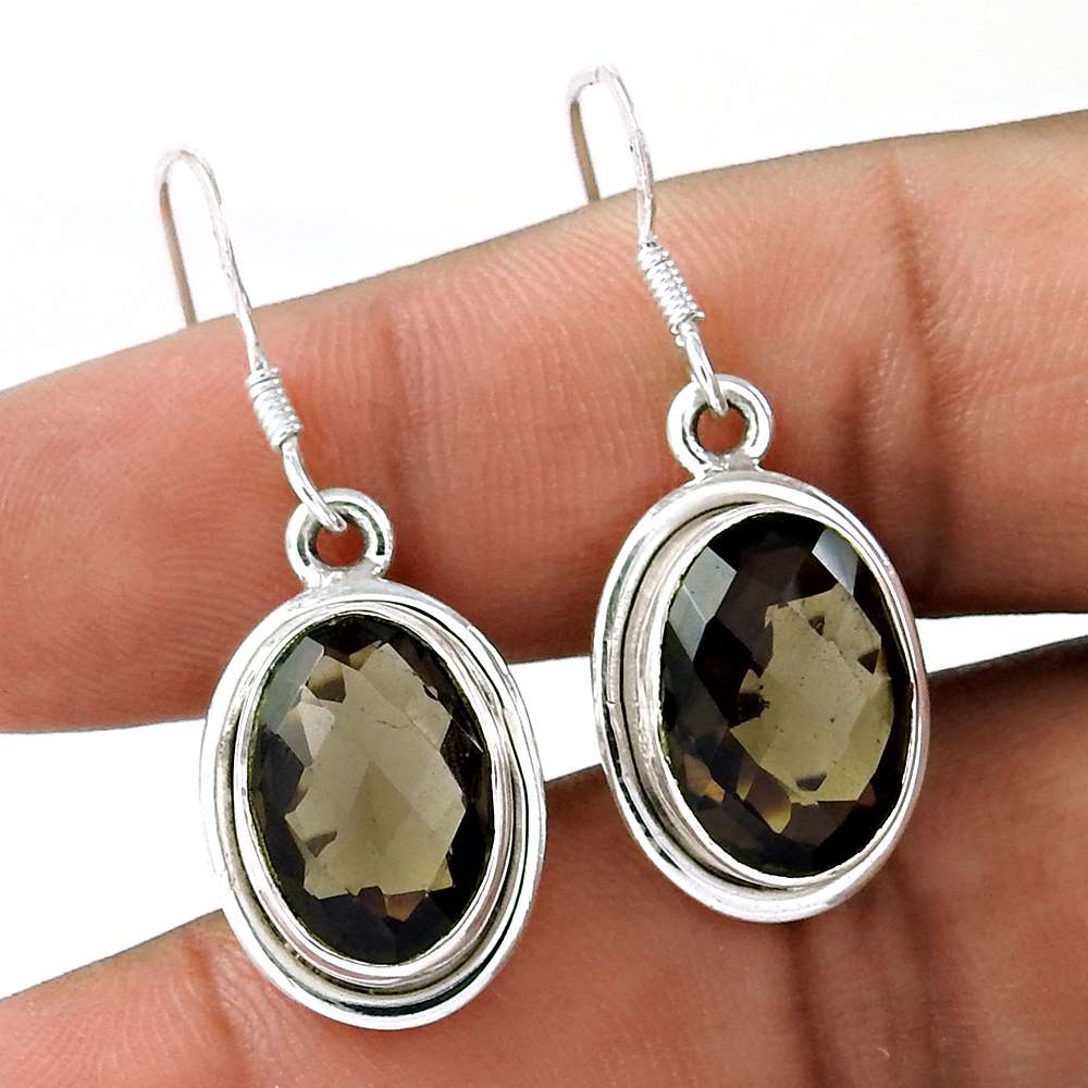 Sterling Silver Fashion Jewellery High Polish Smoky Quartz Gemstone Earrings