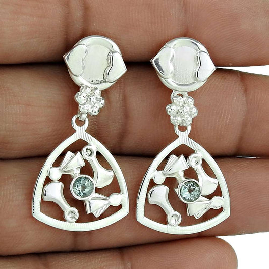 Natural Topaz Gemstone Dangle Tribal Earrings 925 Silver For Girls V78