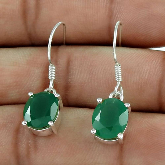 Natural Onyx Gemstone Dangle Tribal Earrings 925 Silver For Women X78