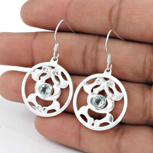 Seemly 925 Sterling Silver Blue Topaz Gemstone Earrings