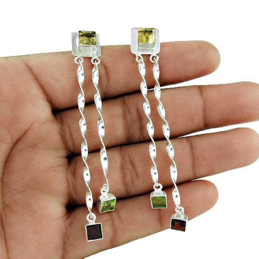 Birthday Gift For Her Natural Citrine Dangle Ethnic Earrings 925 Silver A79