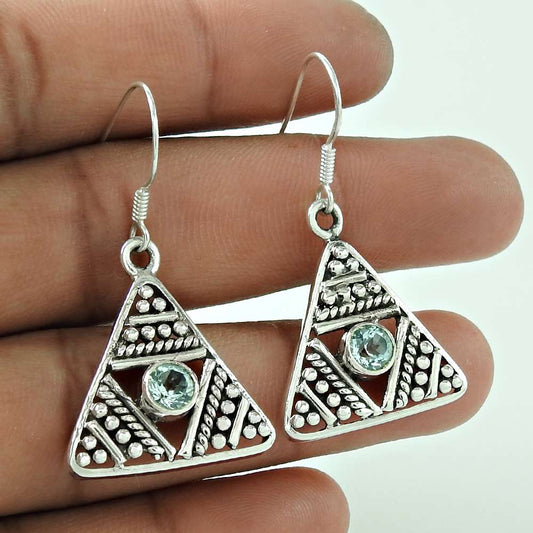 Natural Topaz Gemstone Dangle Tribal Earrings 925 Sterling Silver E79