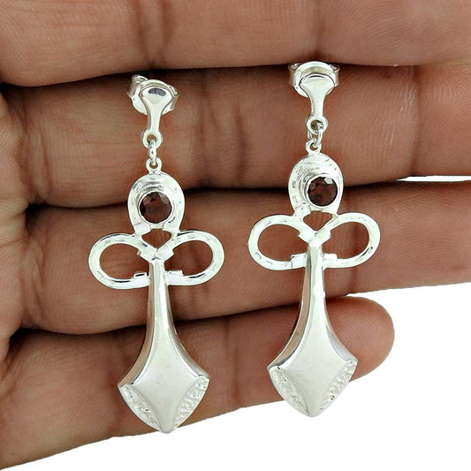 Wedding Gift For Her 925 Silver Natural Garnet Dangle Ethnic Earrings G79