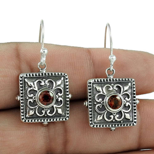 Natural Garnet Gemstone 925 Sterling Silver Dangle Earrings For Girls I11