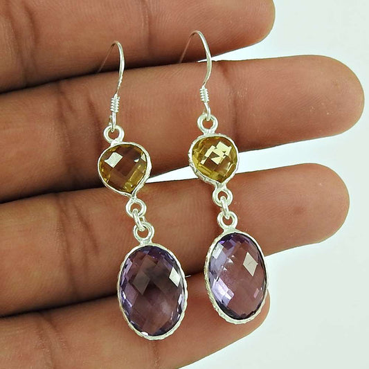 Pleasing 925 Sterling Silver Citrine Amethyst Gemstone Earring Jewellery