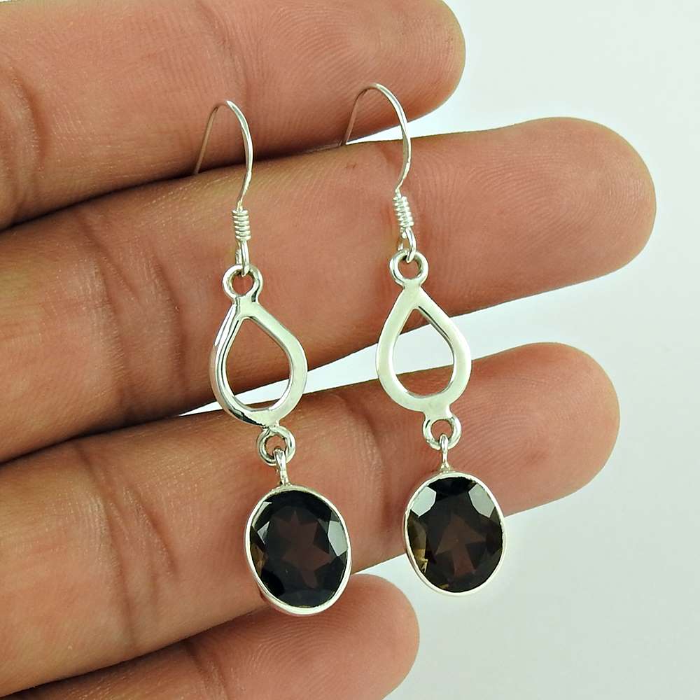 Beautiful 925 Sterling Silver Smoky Quartz Gemstone Earring Jewellery Manufacturer India