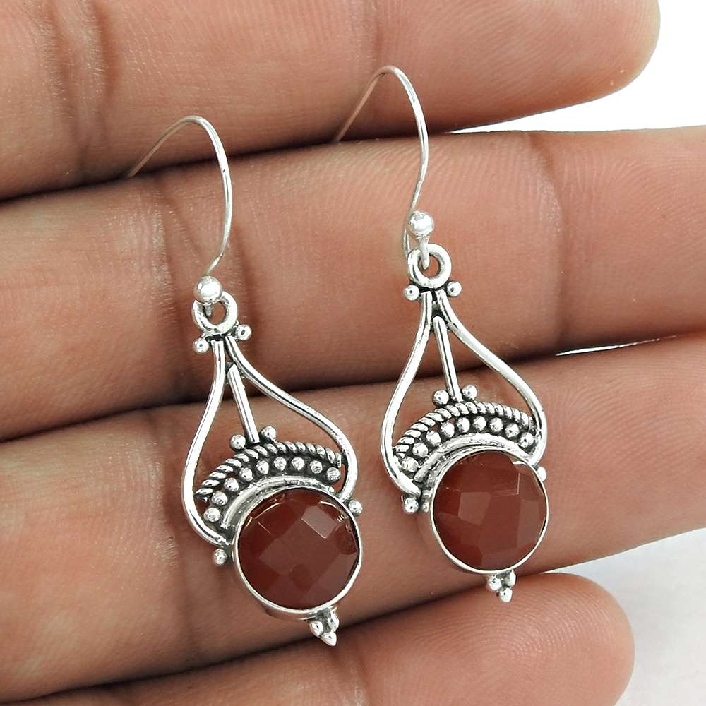 Gift For Her 925 Silver Natural Carnelian Dangle Vintage Earrings M80