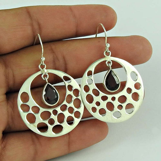 Stylish 925 Sterling Silver Garnet Gemstone Earring