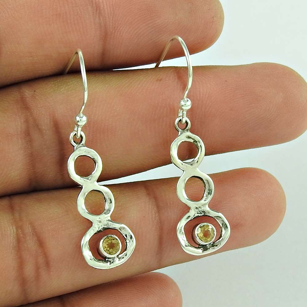 Pretty 925 Sterling Silver Lemon Topaz Gemstone Earring Jewellery