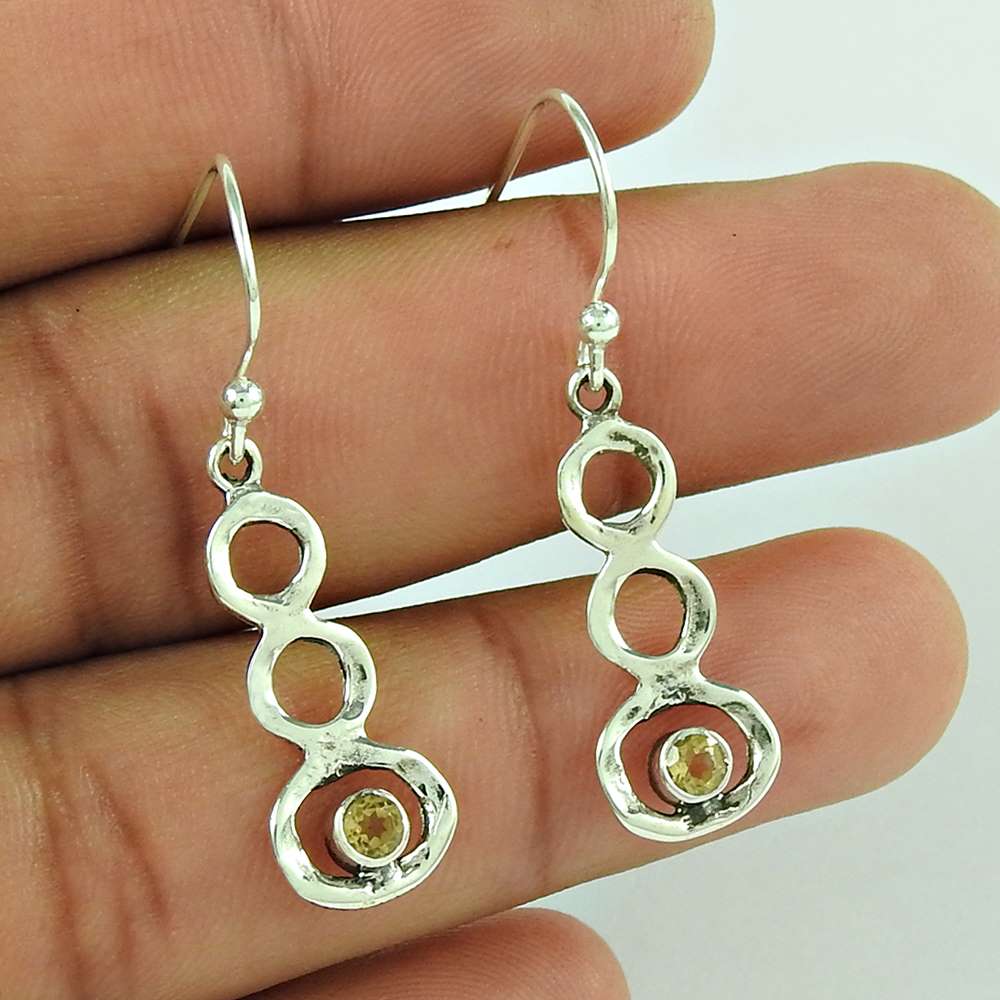 Daily Wear 925 Sterling Silver Lemon Topaz Gemstone Earring Jewellery