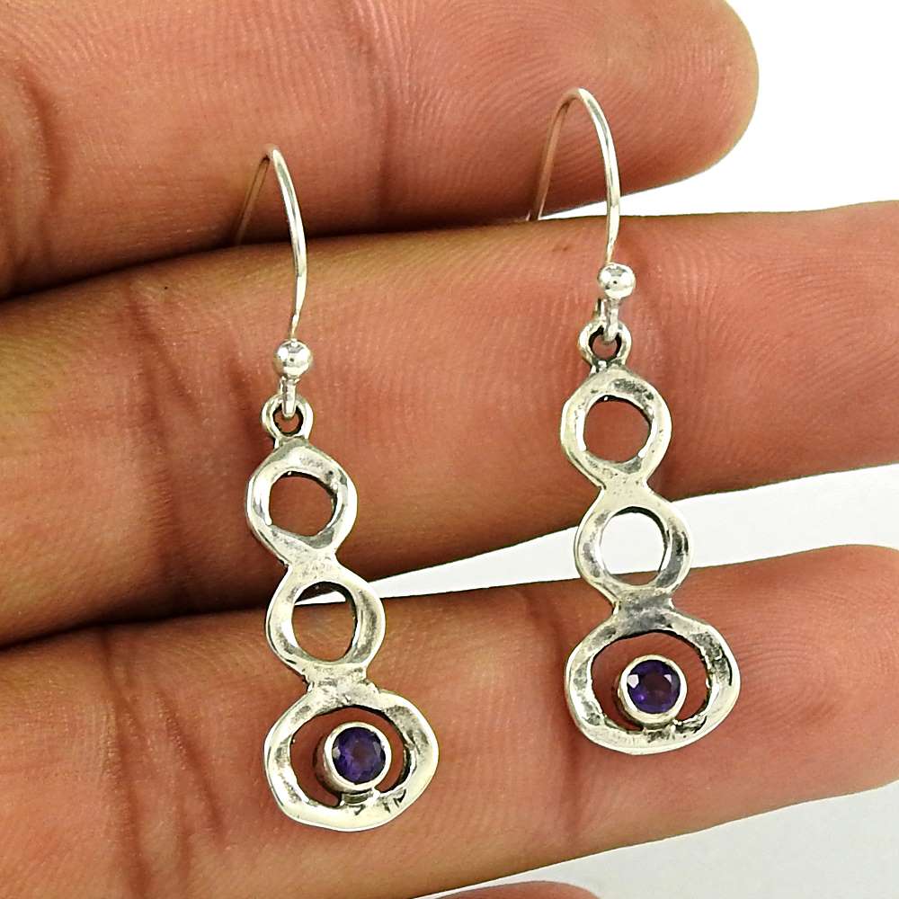 Fashion 925 Sterling Silver Amethyst Gemstone Earring Jewellery