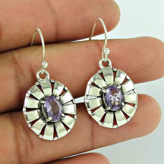 Beautiful 925 Sterling Silver Amethyst Gemstone Earring Al por mayor