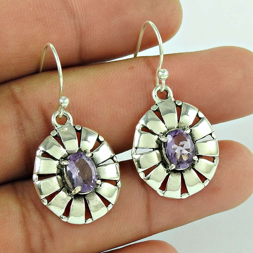 Daily Wear 925 Sterling Silver Amethyst Gemstone Earring Mayorista