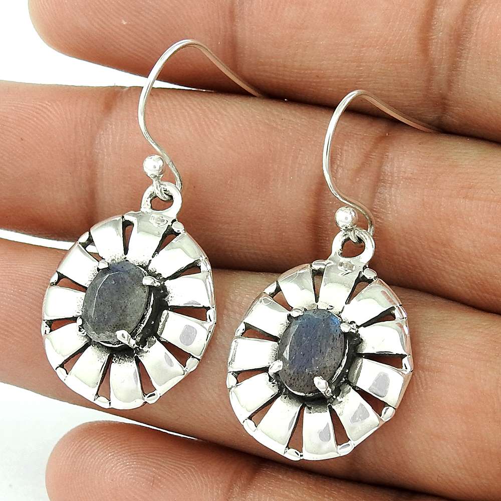 Royal Color 925 Sterling Silver Labradorite Earrings Wholesale
