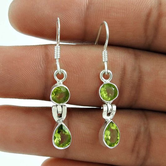Lovely 925 Sterling Silver Peridot Gemstone Earring Vintage Jewellery