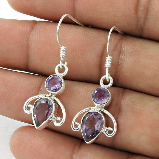 Wedding Gift For Her 925 Silver Natural Amethyst Dangle Ethnic Earrings K81