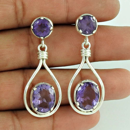Indian Sterling Silver Jewellery Fashion Amethyst Gemstone Earrings