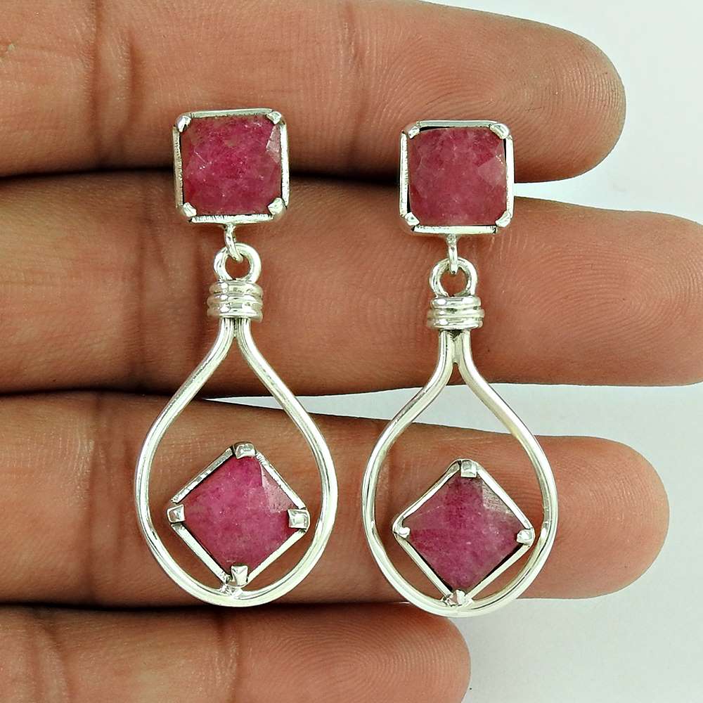 Gemstone Sterling Silver Jewellery Natural Ruby Drop Earrings