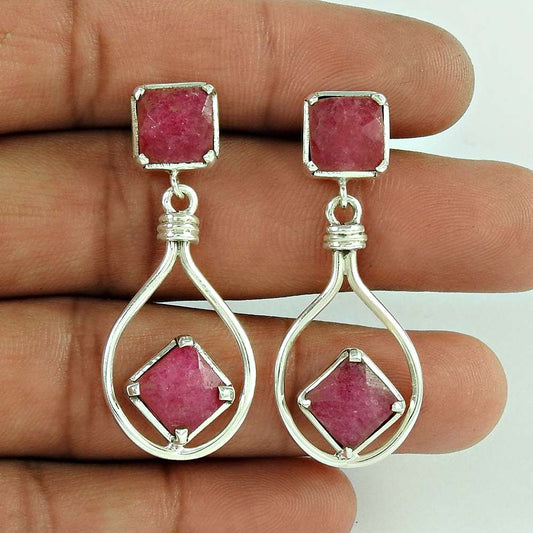 Gemstone Sterling Silver Jewellery Natural Ruby Drop Earrings