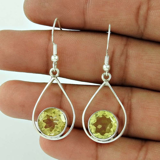 925 Sterling Silver Indian Jewellery Traditional Lemon Topaz Gemstone Earrings