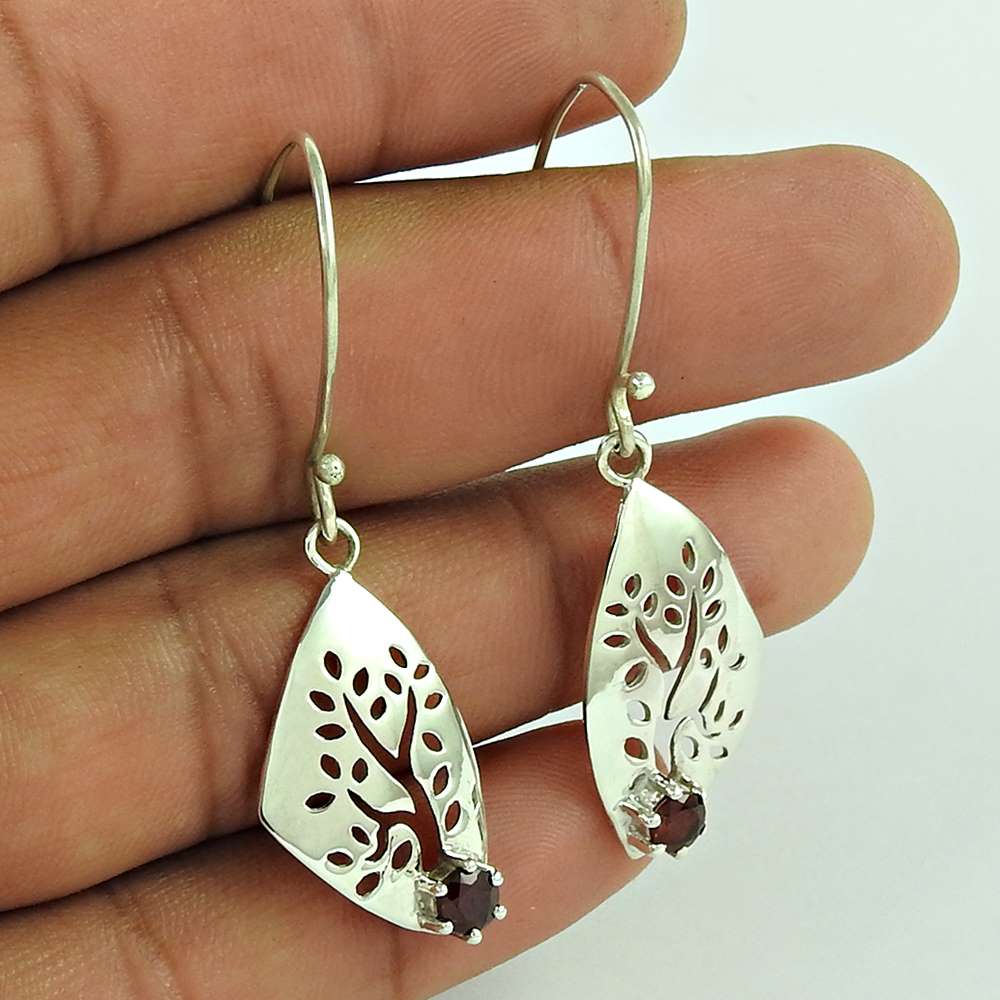 Sterling Silver Fashion Jewellery High Polish Garnet Gemstone Earrings