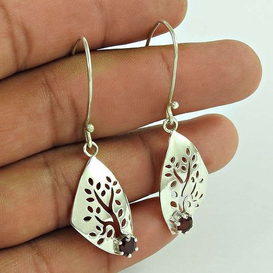 Sterling Silver Fashion Jewellery High Polish Garnet Gemstone Earrings