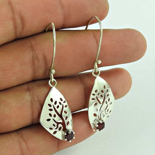 925 Sterling Silver Jewellery Charming Garnet Gemstone Earrings Supplier India