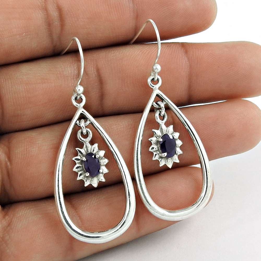 Gift For Her 925 Silver Natural Amethyst Dangle Bohemian Earrings B83