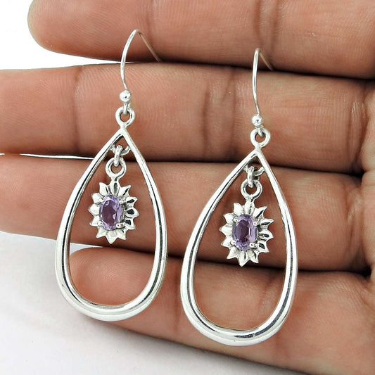 Natural Amethyst Gemstone 925 Sterling Silver Earrings L14