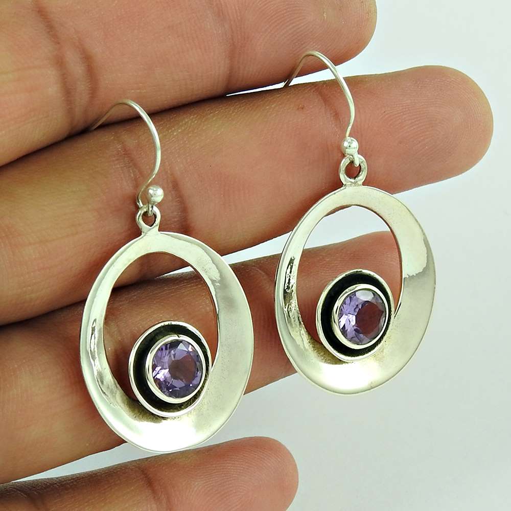 925 Sterling Silver Gemstone Jewellery Trendy Amethyst Gemstone Earrings Proveedor