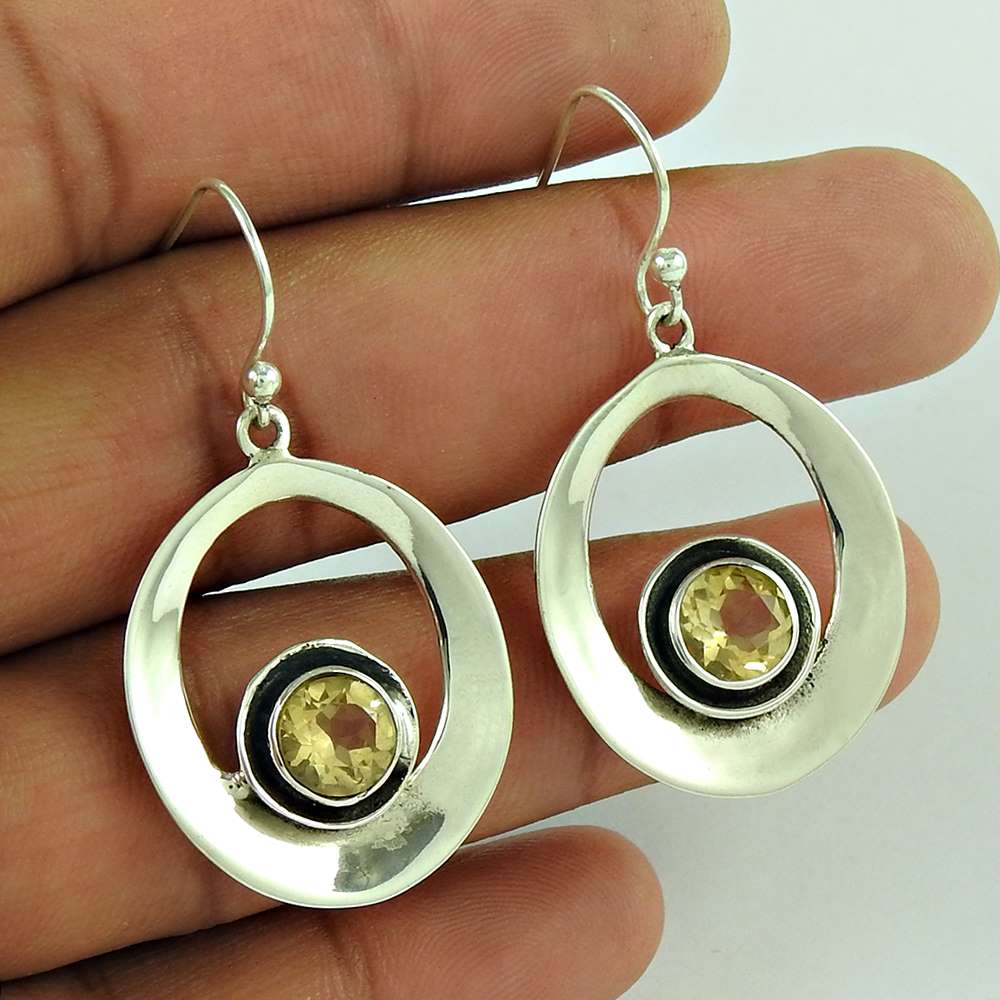 Lustrous 925 Sterling Silver Citrine Gemstone Earring Ethnic Jewellery