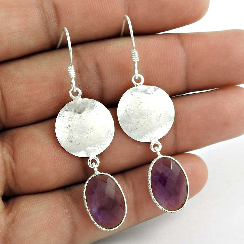Natural Amethyst Gemstone 925 Sterling Silver Dangle Earrings For Girls S14