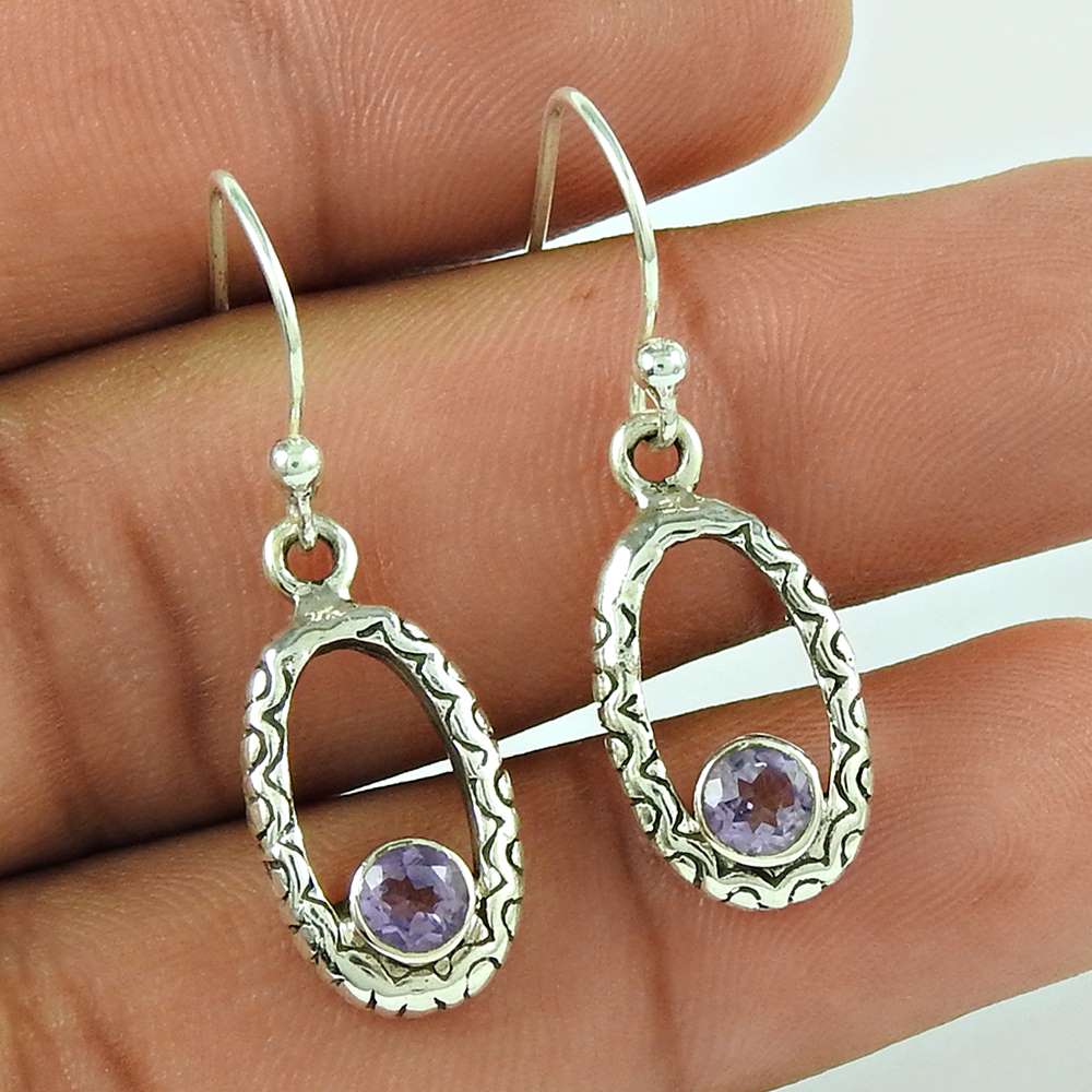 Daily Wear 925 Sterling Silver Amethyst Gemstone Earring Fournisseur