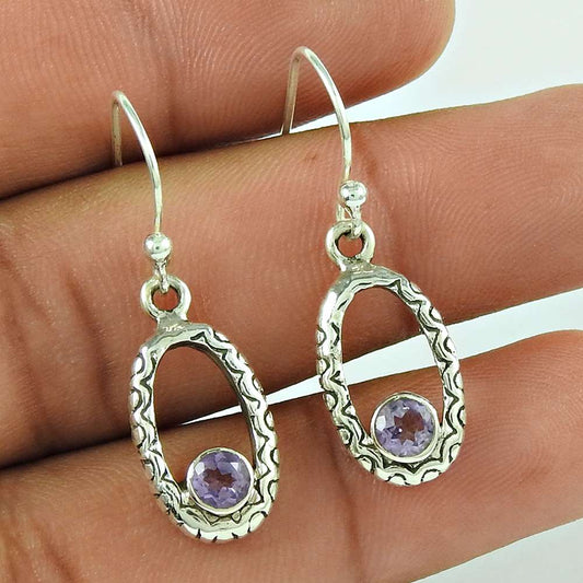 Daily Wear 925 Sterling Silver Amethyst Gemstone Earring Fournisseur
