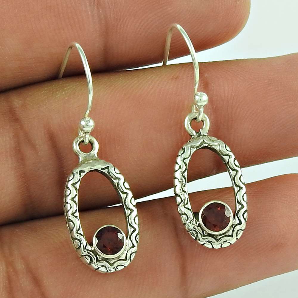 Trendy 925 Sterling Silver Garnet Gemstone Earring Jewellery