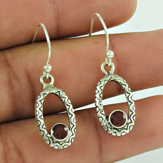 Trendy 925 Sterling Silver Garnet Gemstone Earring Jewellery
