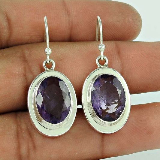 Good-Looking 925 Sterling Silver Amethyst Gemstone Earring Antique Jewellery