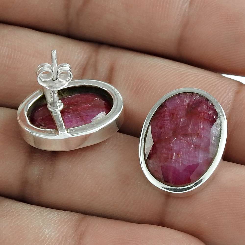 Anniversary Gift For Her Natural Ruby Gemstone Stud Boho Earrings 925 Silver B9