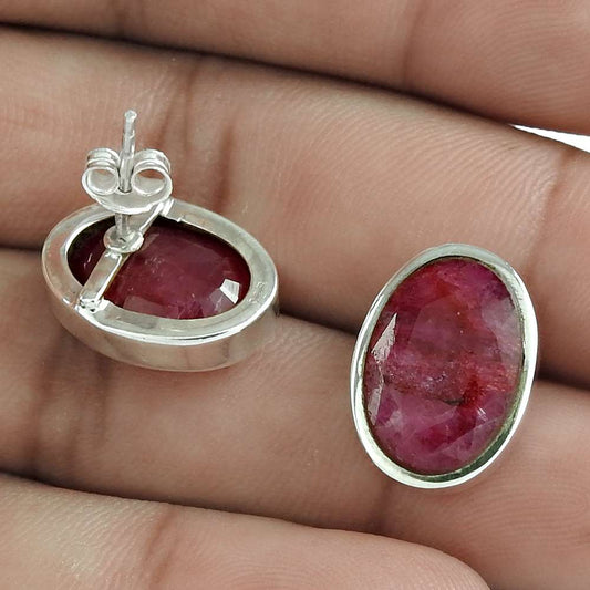 Natural Ruby Gemstone 925 Sterling Silver Stud Vintage Earrings For Women D20