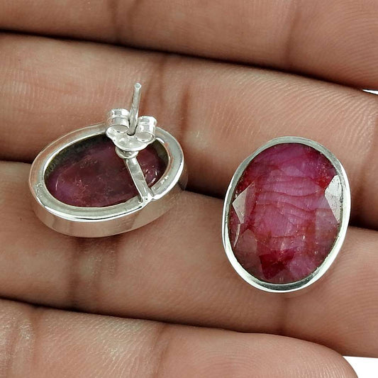 Gift For Women Stud Boho Earrings 925 Sterling Silver Natural Ruby Gemstone U6