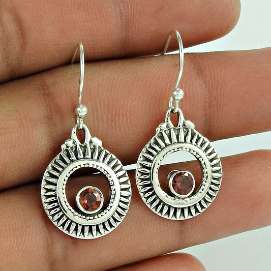 Sterling Silver Fashion Jewellery Charming Garnet Gemstone Earrings Grossiste