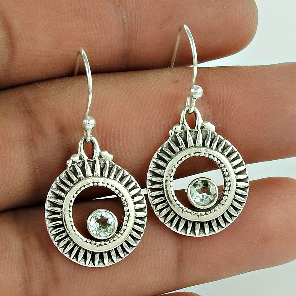 925 Sterling Silver Jewellery Fashion Blue Topaz Gemstone Earrings Wholesaler