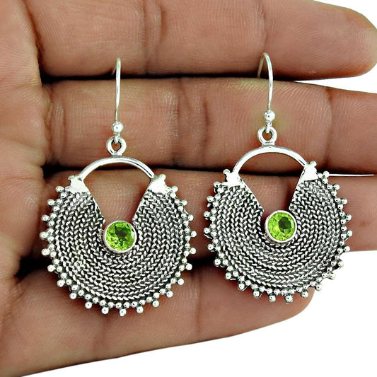 Woman Gift Natural Peridot Dangle Earrings 925 Sterling Silver O11